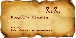 Kopják Klaudia névjegykártya